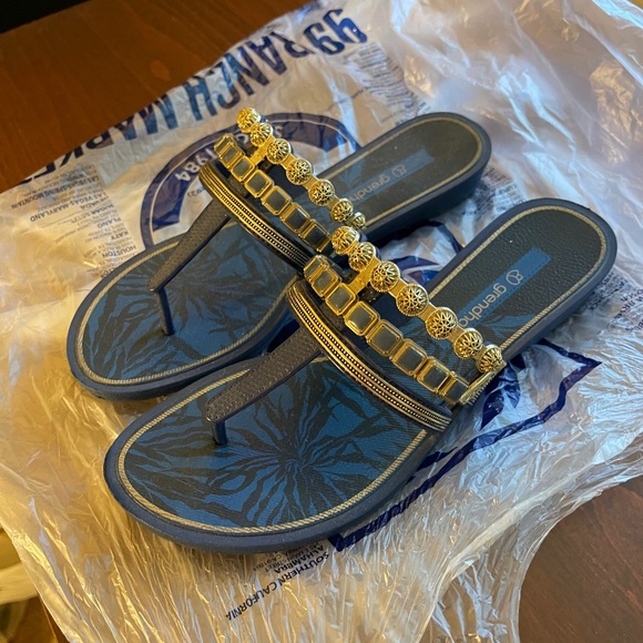 Grendha Blue Sandals Metallic Detailing US7 - Picture 3 of 7